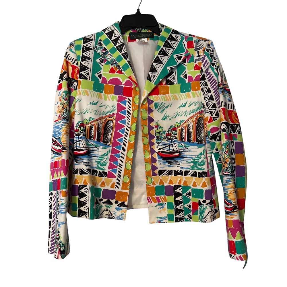 Harve Benard Benard Holtzman Novelty Print‎ Blazer Sailboat Scenic Multi Color 8